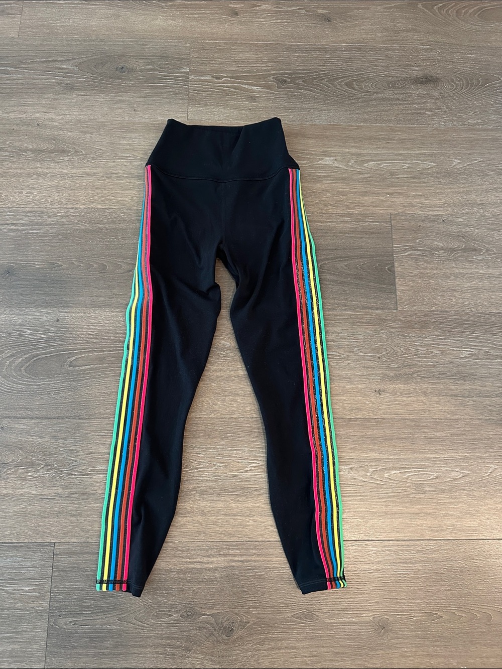 Spiritual Gangster Black Leggings with Rainbow Side Stripes